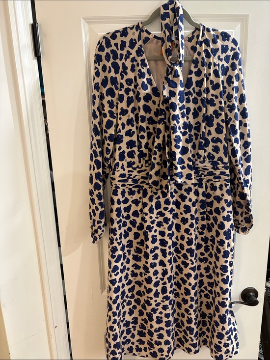 Tory Burch Dresses & Skirts - Silk Midi Dress in Beige and Navy- Tory Burch, with neck scarf